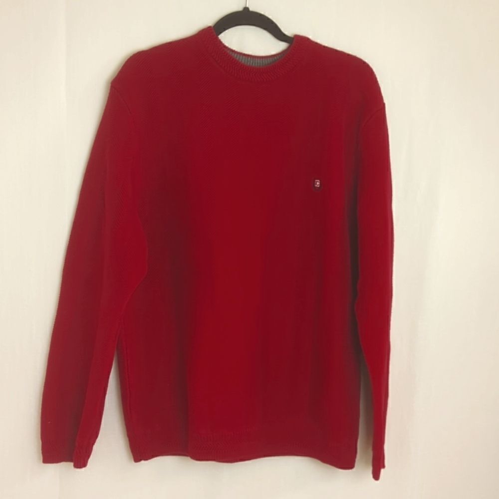 Chaps Red Herringbone Sweater Heavy Cotton Size XL